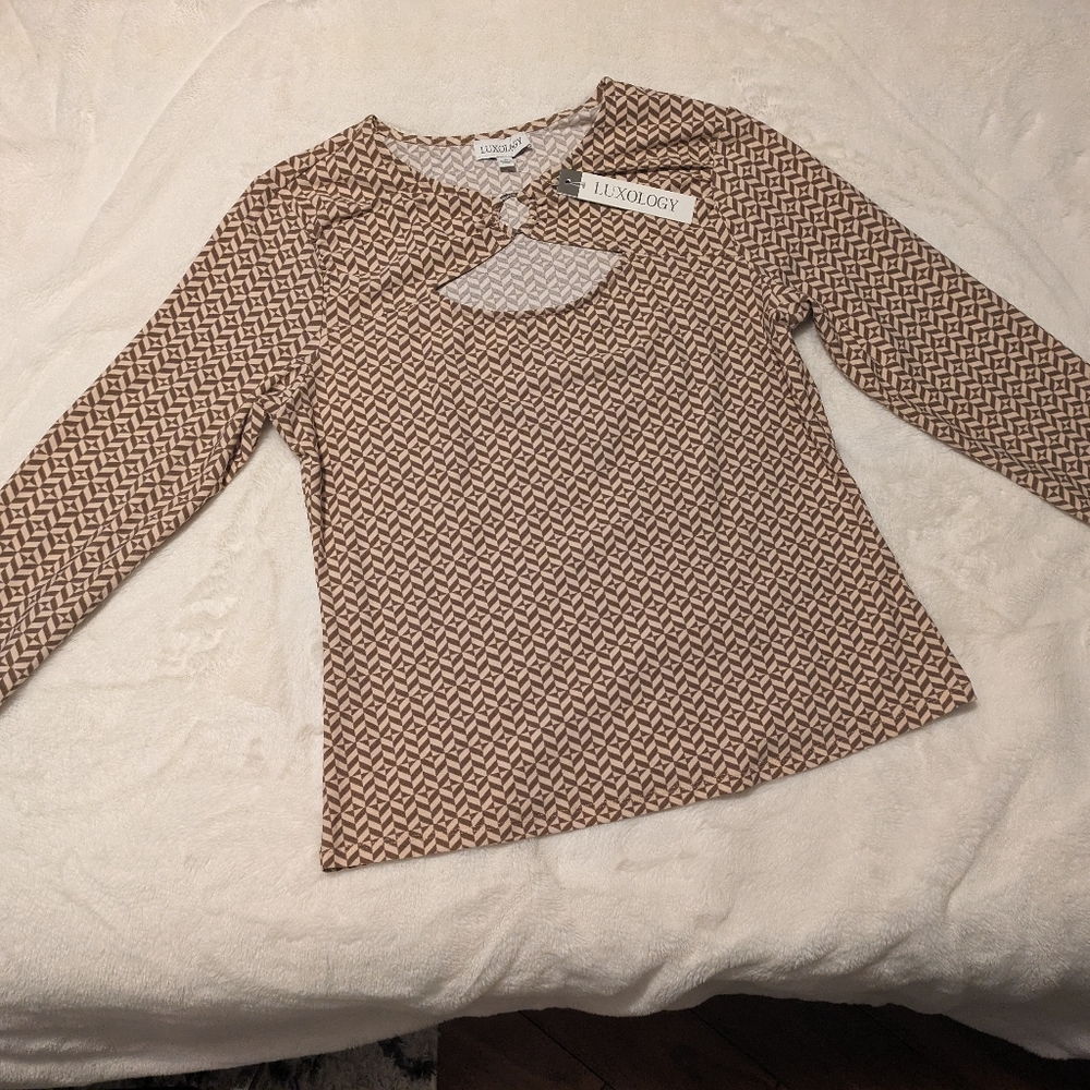 Groovy brown and cream cut out long sleeve top